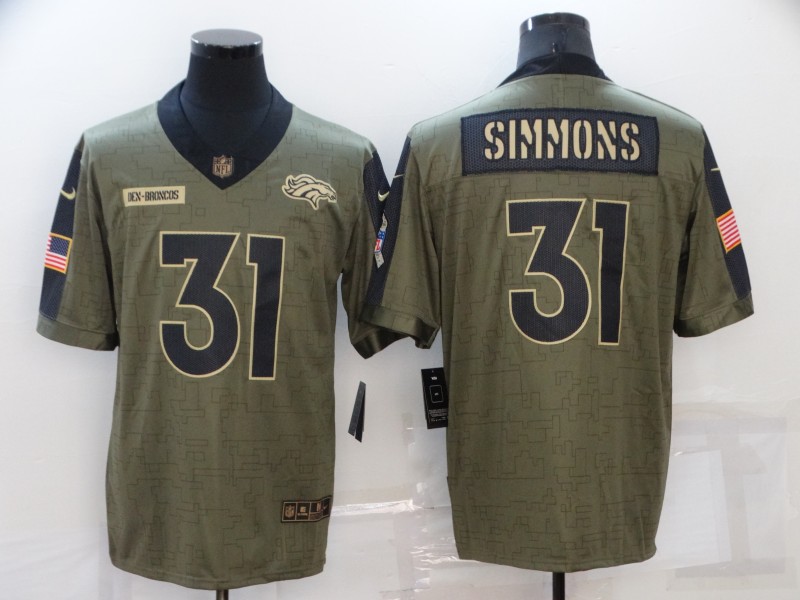 2021 Men Denver Broncos 31 Simmons Nike Vapor Nike Olive Salute To Service Limited NFL jersey
